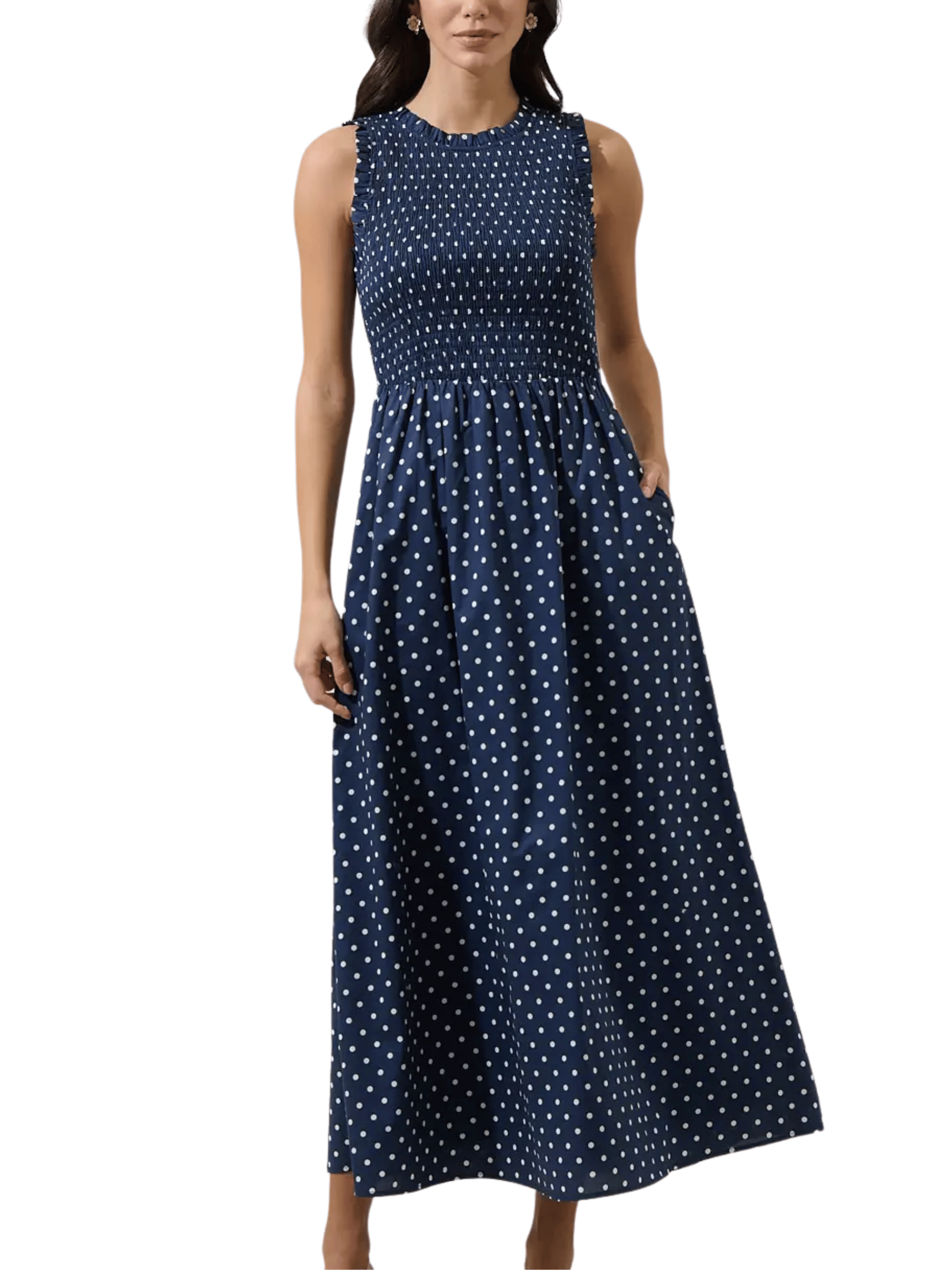 Ivany Polka Dot Cecil Smocked Midi Dress