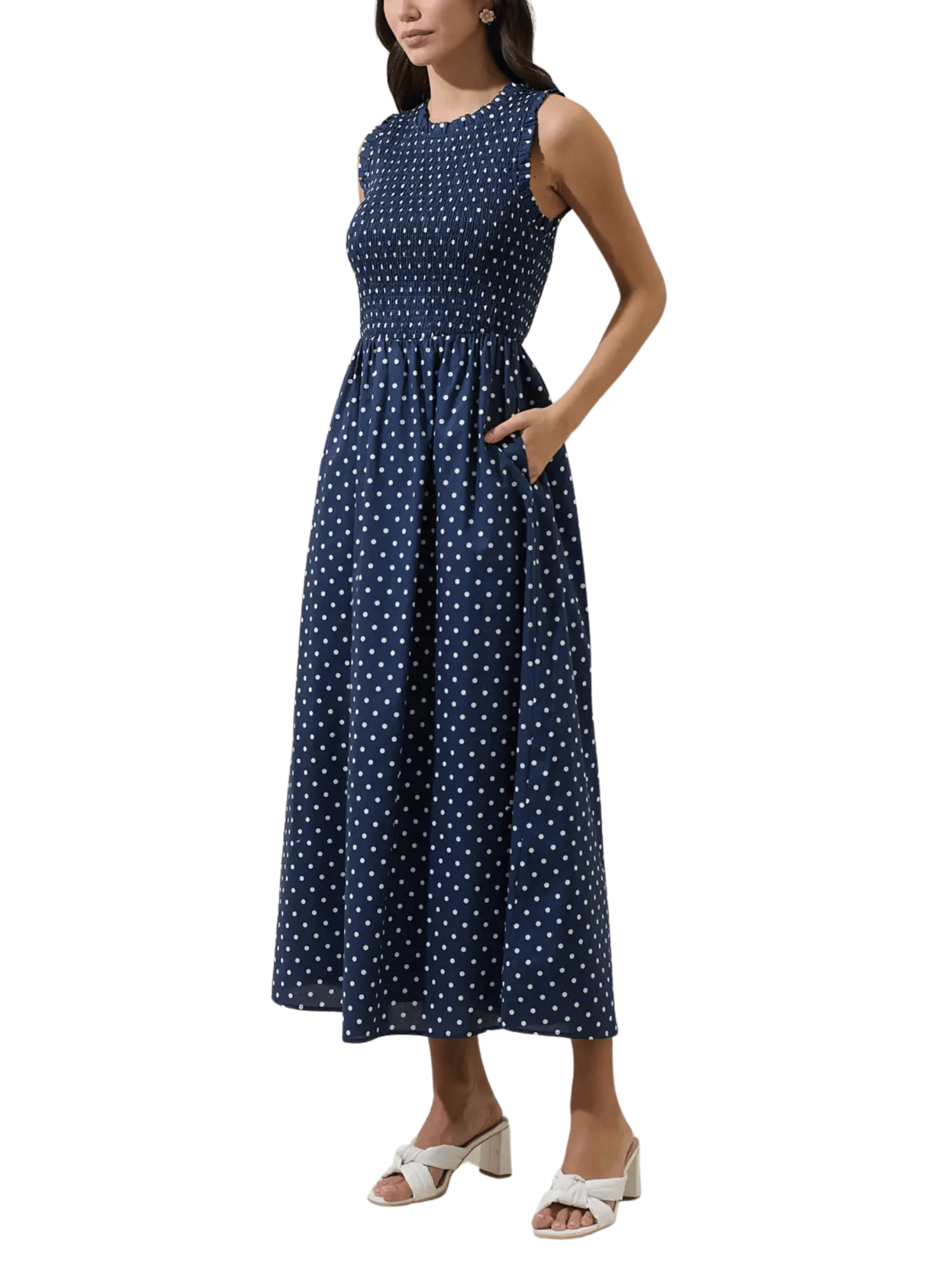 Ivany Polka Dot Cecil Smocked Midi Dress