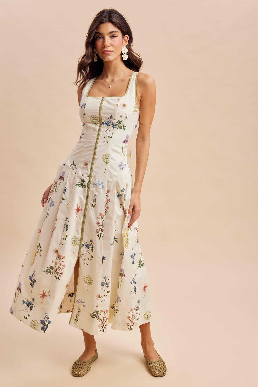 Citrine Zip Front Floral Dress