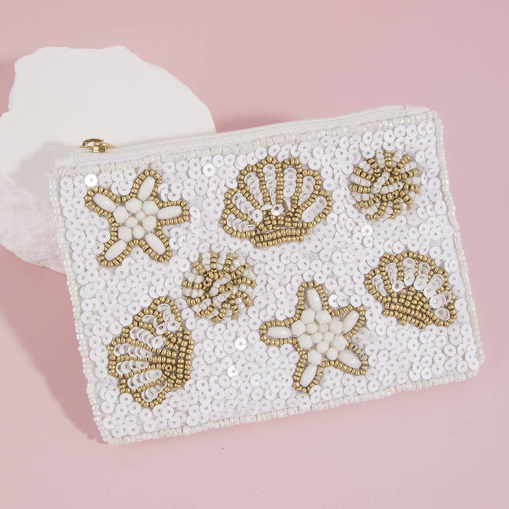 Sequin Embroidered Marine Beaded Coin Pouch