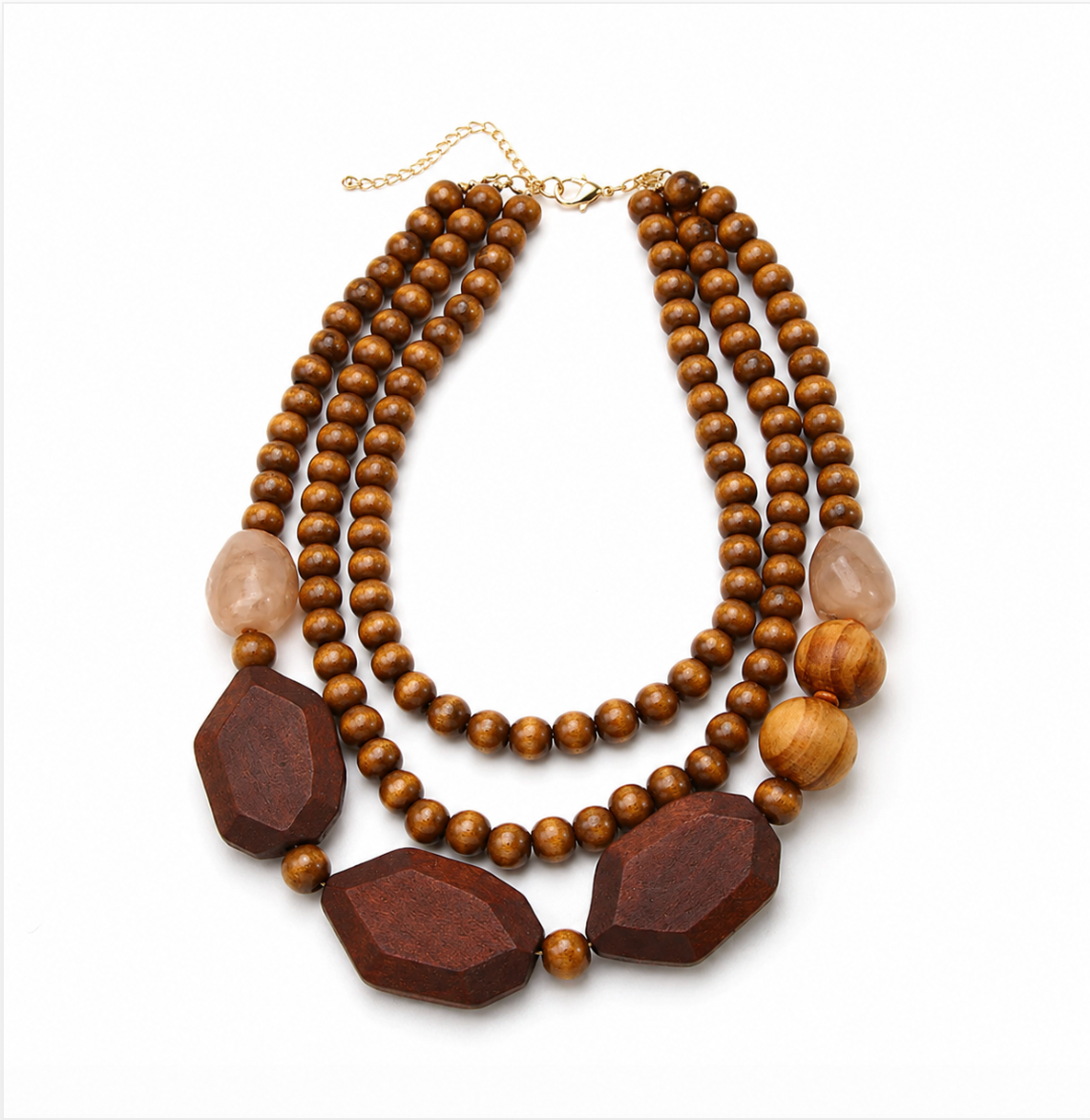 Rustic Bohemian Wood Beaded Layered Necklace