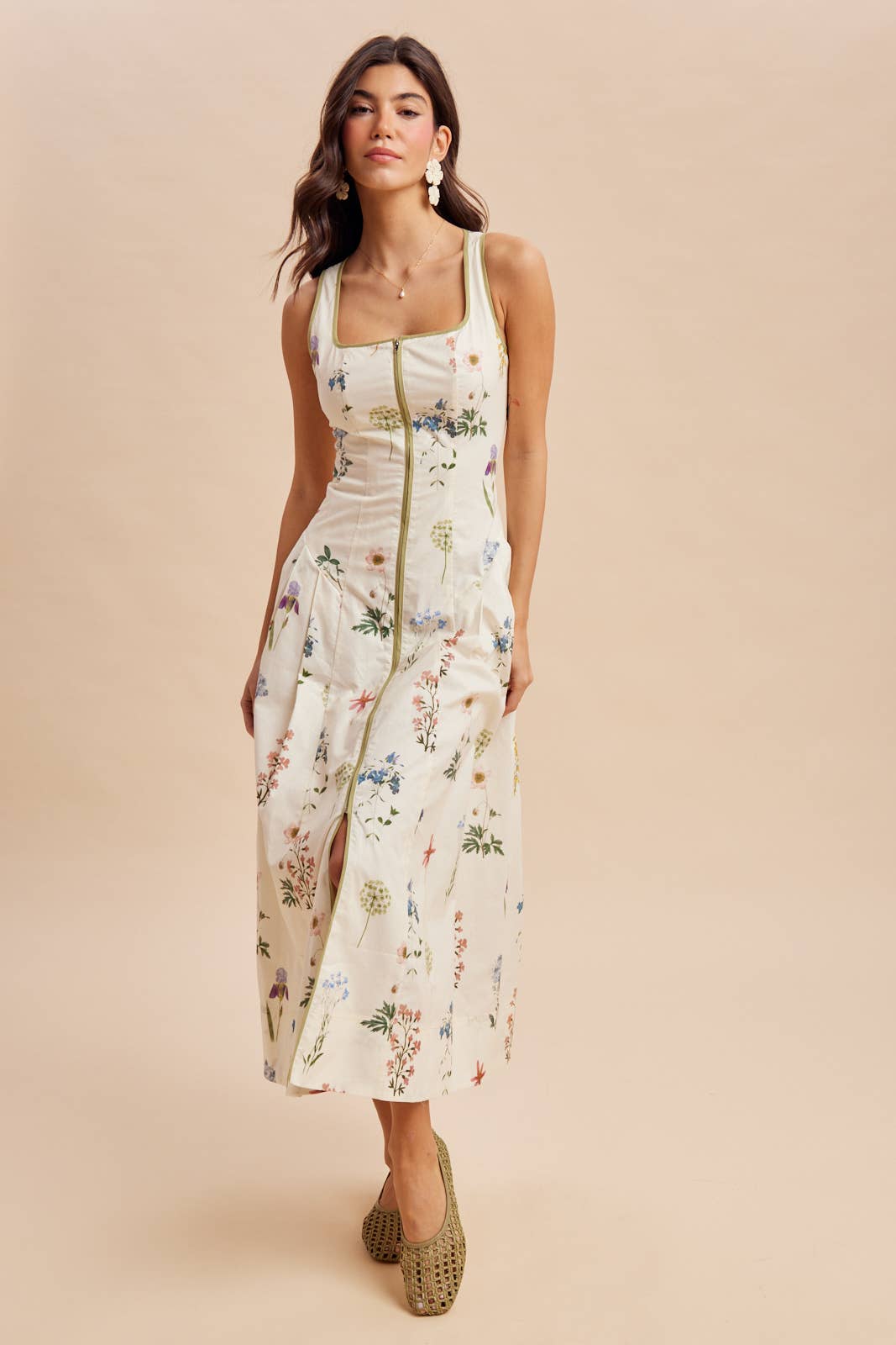 Citrine Zip Front Floral Dress