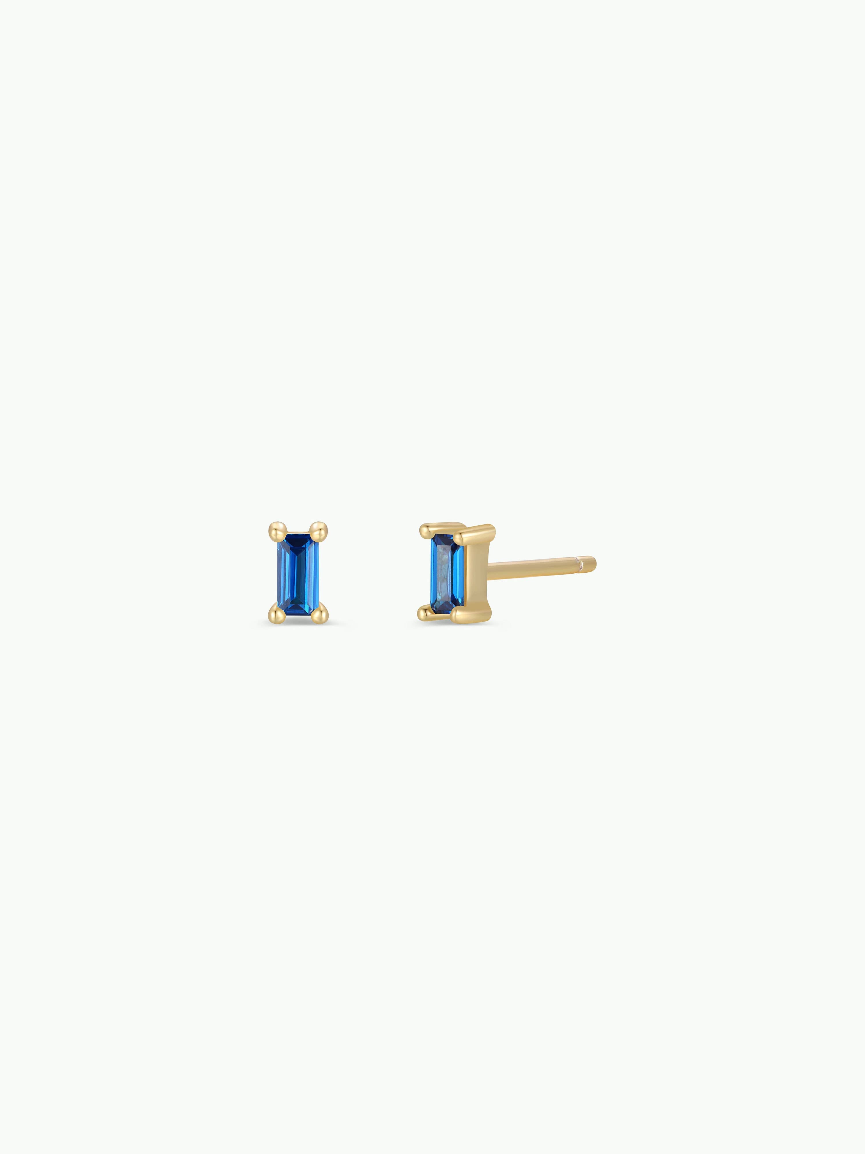 Baguette - Sapphire - Gold Earrings