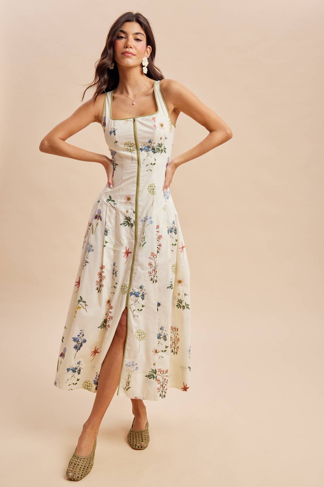 Citrine Zip Front Floral Dress
