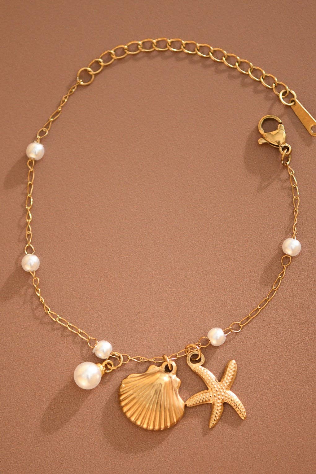 18K Gold Plated Stainless Steel Seashell Charm Bracelet