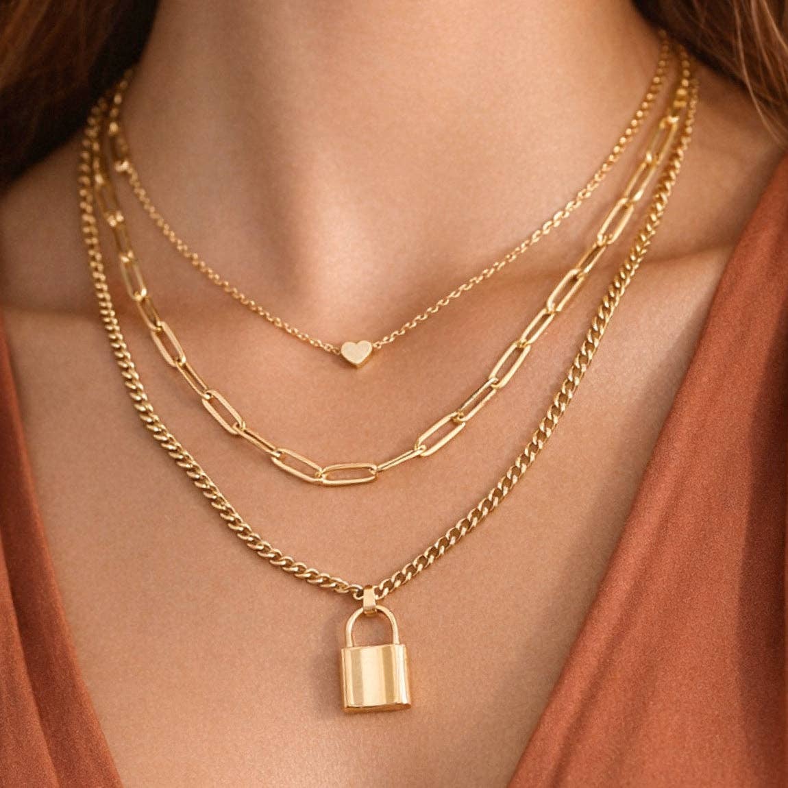 18K Gold Plated Waterproof Stainless Steel Chain Necklace
