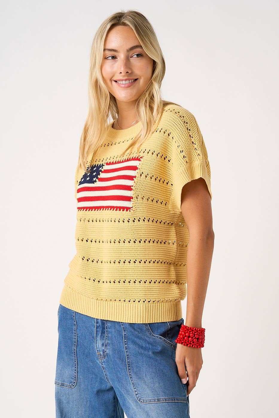Butter Yellow USA Flag Top