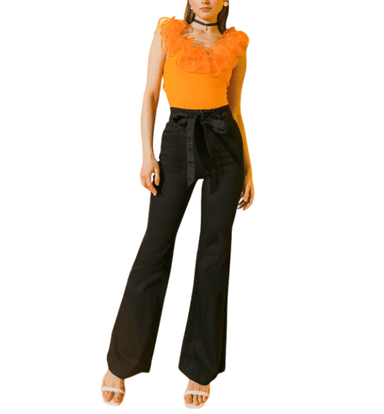 Sandra Sash Tie Black Flares - Hudson Square Boutique LLC