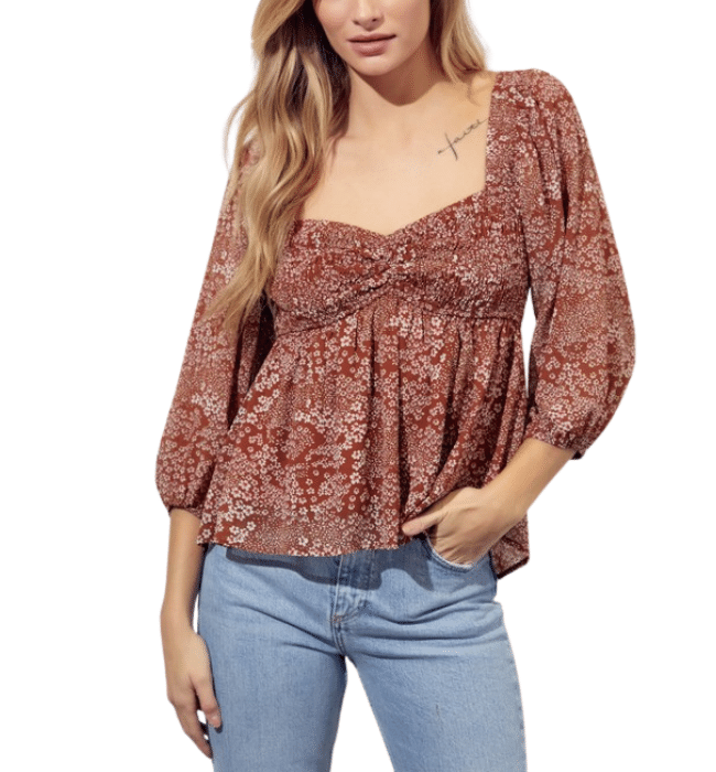 Brown Sweetheart Puff Sleeve Top - Hudson Square Boutique LLC