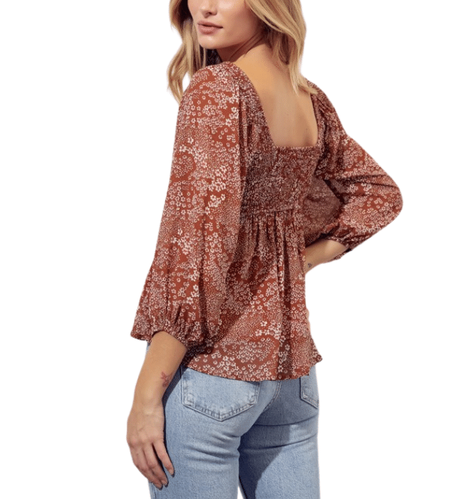 Brown Sweetheart Puff Sleeve Top - Hudson Square Boutique LLC
