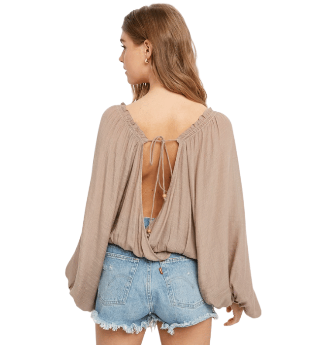 Scarlett Mocha Blouse - Hudson Square Boutique LLC