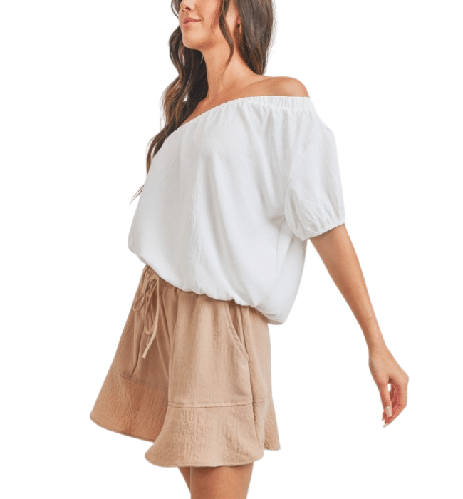 One Shoulder Puff Sleeve Top - Hudson Square Boutique LLC