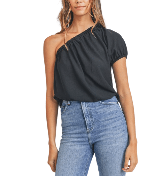 One Shoulder Puff Sleeve Top - Hudson Square Boutique LLC