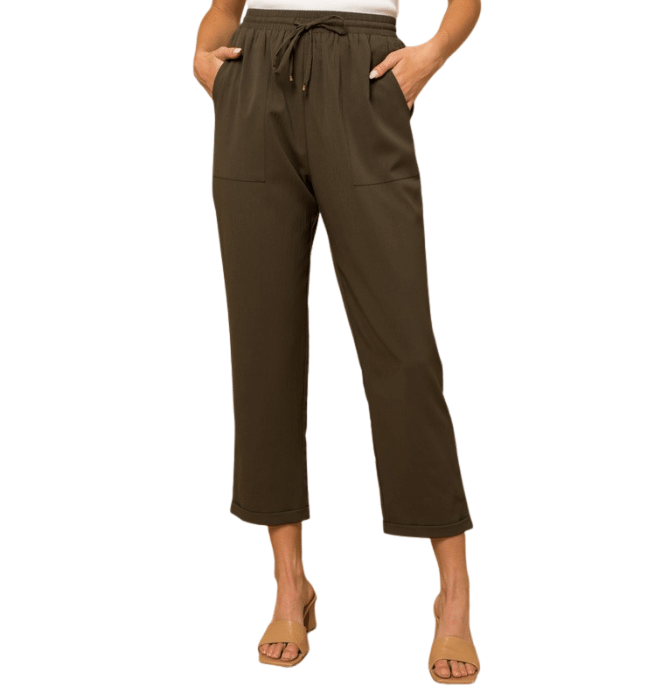 Olivia Olive Pants - Hudson Square Boutique LLC