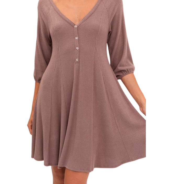 Cocoa Ribbed Dress - Hudson Square Boutique LLC
