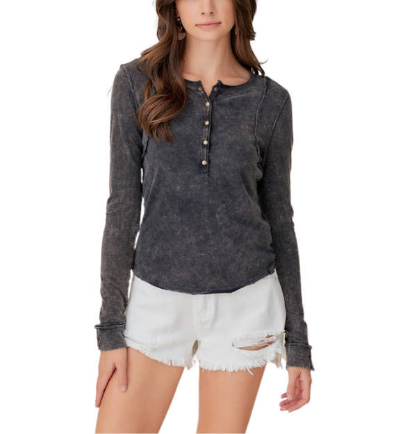 Elle Washed Black Top - Hudson Square Boutique LLC