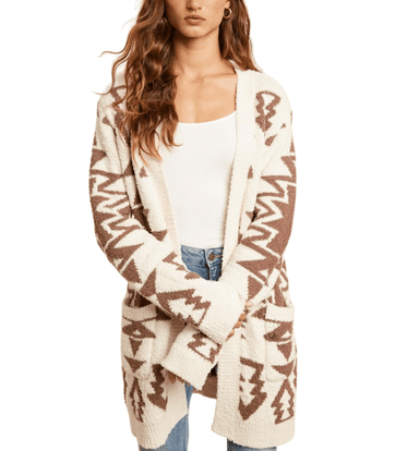 Cream + Taupe Aztec Fuzzy Cardi - Hudson Square Boutique LLC