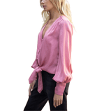 Satin Tie Front Pink Top - Hudson Square Boutique LLC