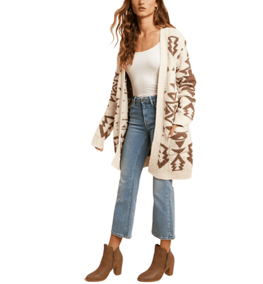 Cream + Taupe Aztec Fuzzy Cardi - Hudson Square Boutique LLC