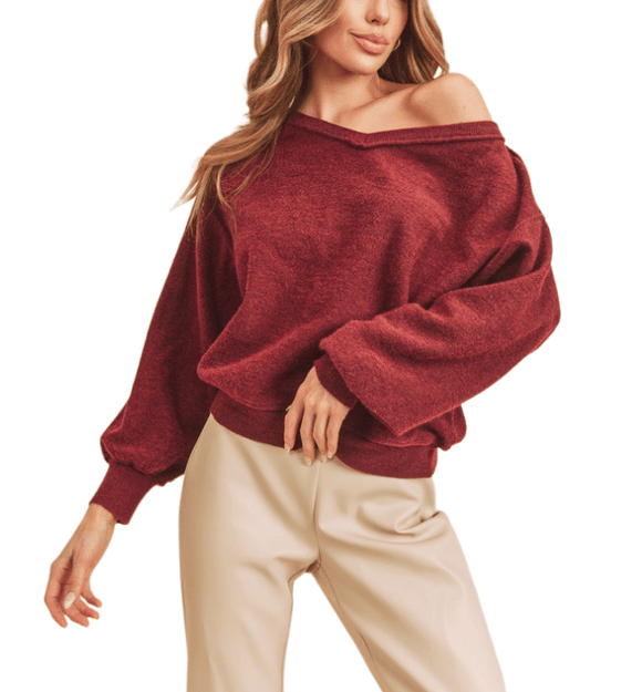 Dorinda Burgundy Sweater - Hudson Square Boutique LLC