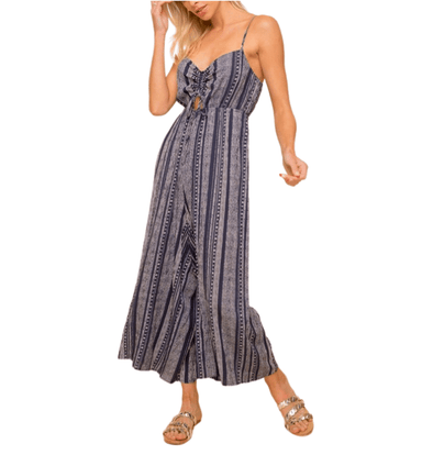 Navy Tribal Keyhole Jumpsuit - Hudson Square Boutique LLC