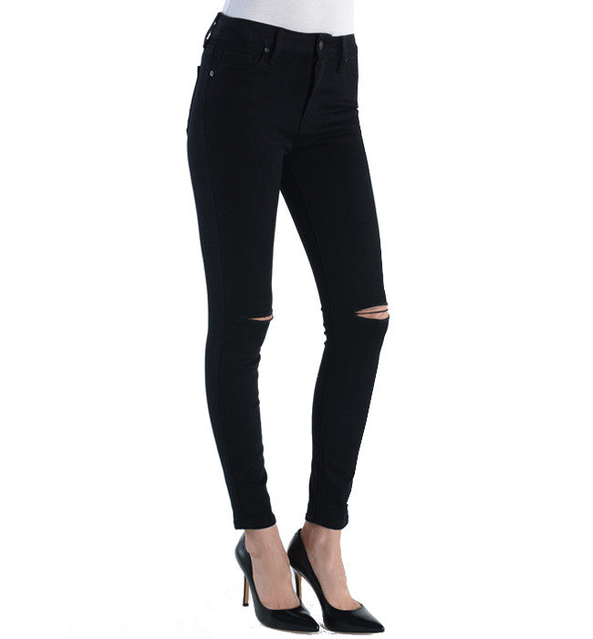 JUST BLACK High Waisted Stretchy Distressed Black Skinny Denim - Hudson Square Boutique LLC