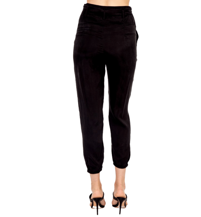 Sara High Waisted Belted Black Pants - Hudson Square Boutique LLC