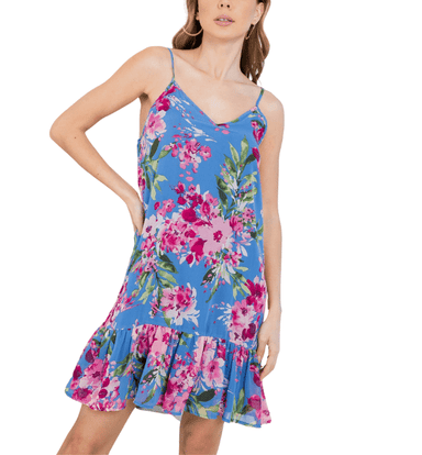 Blue + Pink Floral Dress - Hudson Square Boutique LLC