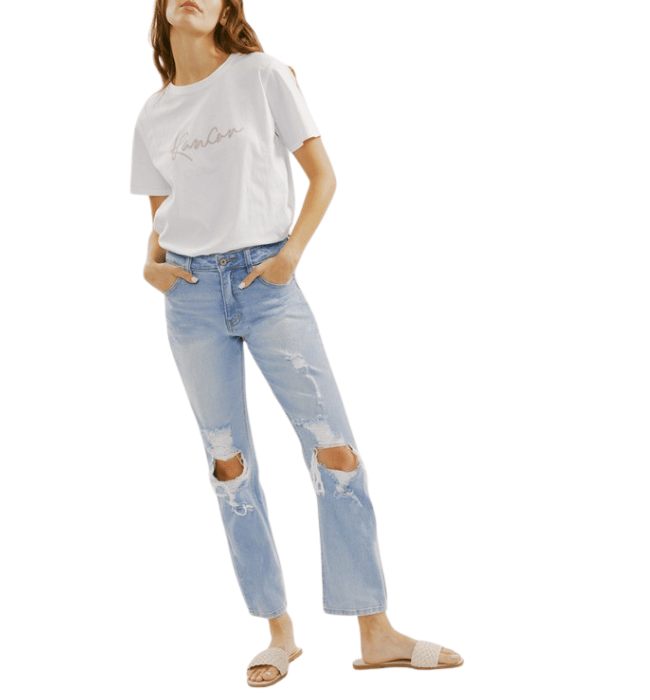 Prædike Thriller krystal Moira Distressed Straight Leg Jeans — Hudson Square Boutique LLC
